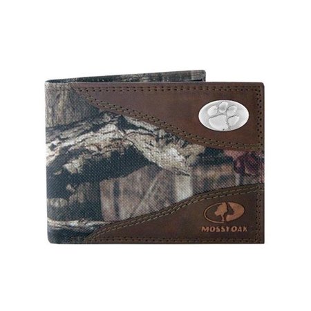 ZEP-PRO Zep-Pro CLE-IWNT1-MOS Clemson Tigers Concho Emblem Mossy Oak Nylon And Leather Bi-Fold Passcase Wallet CLE-IWNT1-MOS